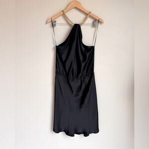 AMANDA UPRICHARD Black Gold Neckline 100% Silk Dress keyhole feminine flirty LBD